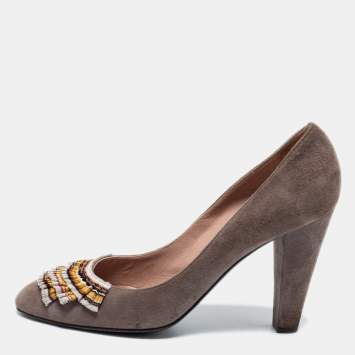 Pre Owned Missoni Grey Suede Block Heel Pumps Size 40