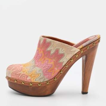 Pre Owned Missoni Multicolor Knit Fabric Platform Clog Mules Size 38