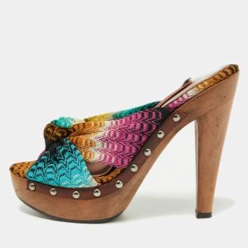 Pre Owned Missoni Multicolor Knit Fabric Bow Sandals Size 36