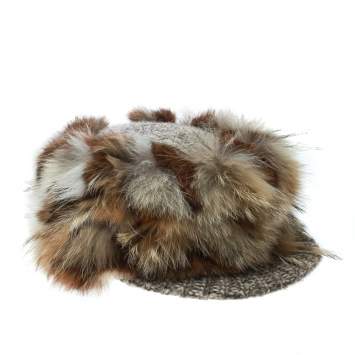 Pre Owned Missoni Brown Coyote and Rabbit Fur Newsboy Cap Size M
