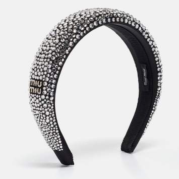 Pre Owned Miu Miu Black Rhinestone Embellished Duchess Headband