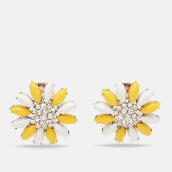Miu Miu Composite Crystals Silver Tone Clip-On Earrings 
