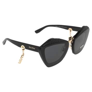 Pre Owned Miu Miu Black Acetate SMU01X Cat Eye Charms Sunglasses