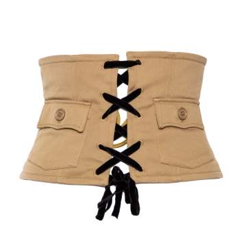 Pre Owned Miu Miu Light Brown Cotton Lace Up Corset Belt 