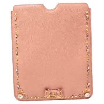 Pre Owned Miu Miu Pink Leather Studded iPad Case