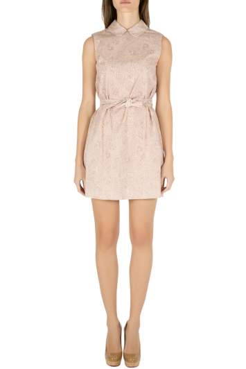 Pre Owned Miu Miu Cipria Pink Tela Paisley Print Cotton Belted Sleeveless Shift Dress S