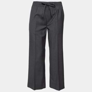 Pre Owned Miu Miu Grey Wool Pantaloni Drawstring Trouser S