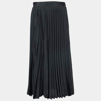 Pre Owned Miu Miu Black Plisse Pleated Crepe Midi Skirt M