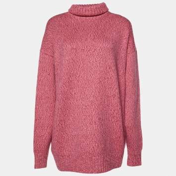 Pre Owned Miu Miu Pink Cashmere Wool Turtleneck Sweater Dress XS