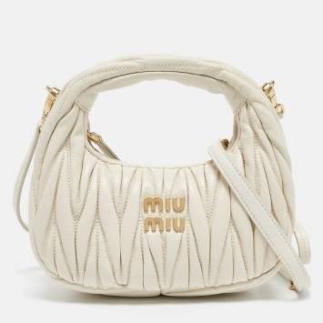 Pre Owned Miu Miu White Matelassé Leather Small Wander Hobo