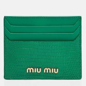 Pre Owned Miu Miu Green Lizard Embossed Leather Card Holder