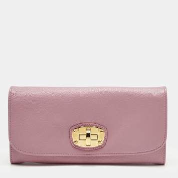 Pre Owned Miu Miu Pink Leather Twist Lock Flap Continental Wallet