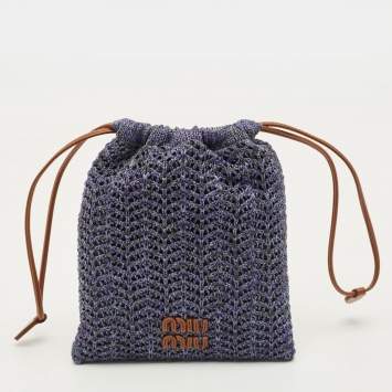 Pre Owned Miu Miu Drawstring Purple/Brown Crochet Pouch 