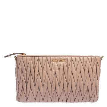 Pre Owned Miu Miu Beige Matelassé Leather Shoulder Bag