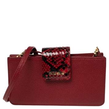 Pre Owned Miu Miu Burgundy Madras Leather and Snakeskin Clutch