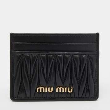 Pre Owned Miu Miu Black Matelassé Leather Card Holder