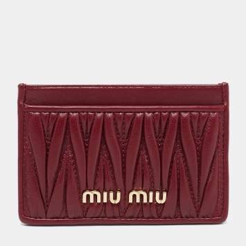 Pre Owned Miu Miu Burgundy Matelassé Leather Card Case