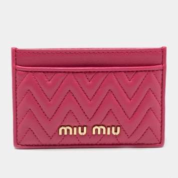 Pre Owned Miu Miu Pink Quilted Leather Card Holder 