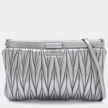 Pre Owned Miu Miu Silver Matelassé Leather Frame Crossbody Bag