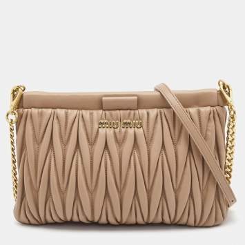 Pre Owned Miu Miu Beige Matelassé Leather Shoulder Bag