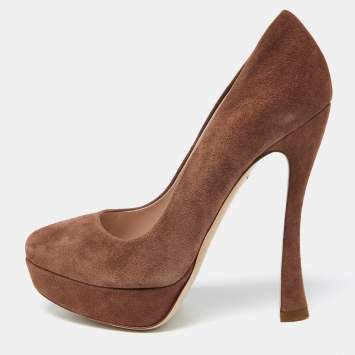 Pre Owned Miu Miu Brown Suede Platform Pumps Size 35