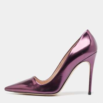 Pre Owned Miu Miu Purple Leather Pointed Toe Pumps Size 38.5