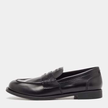 Pre Owned Miu Miu Black Leather Slip On Loafers Size 39