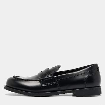 Pre Owned Miu Miu Black Leather Slip On Loafers Size 39