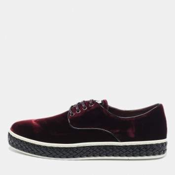 Pre Owned Miu Miu Burgundy Velvet Lace Up Sneakers Size 40.5