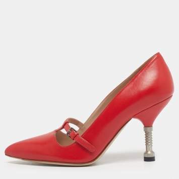Pre Owned Miu Miu Red Leather T-Strap Pumps Size 36