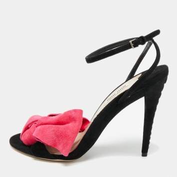 Pre Owned Miu Miu Red Suede Bow Tie Ankle Strap Sandals Size 39