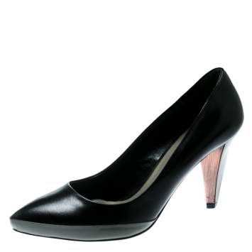 Pre Owned Miu Miu Black/Grey Leather Pointed Toe Platform Pumps Size 36.5