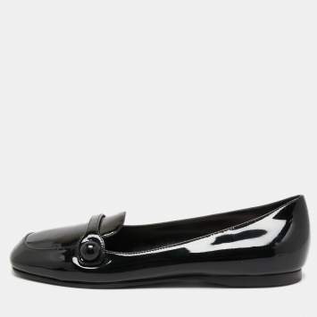 Pre Owned Miu Miu Black Patent Leather Slip On Loafers Size 36