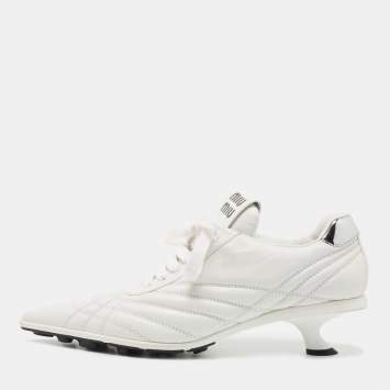 Pre Owned Miu Miu White Leather Pointed Toe Sneaker Pumps Size 40