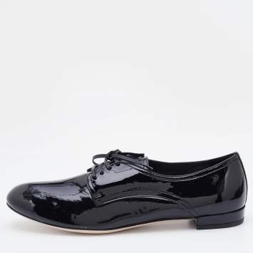 Pre Owned Miu Miu Black Patent Leather Lace Up Derby Size 38.5