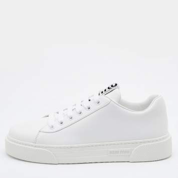 Pre Owned Miu Miu White Leather Lace Up Sneakers Size 38