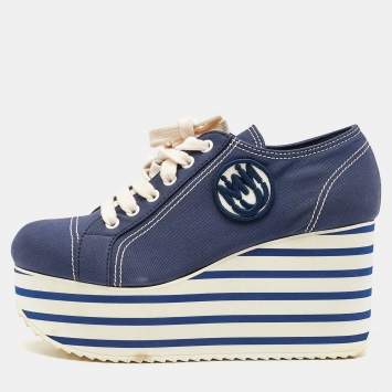 Pre Owned Miu Miu Navy Blue Denim Gabardine Platform Sneakers Size 39