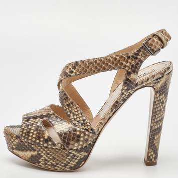 Pre Owned Miu Miu Two Tone Python Ankle Strap Platform Sandals Size 39.5