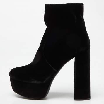 Pre Owned Miu Miu Black Velvet Zip Ankle High Block Boots Size 38
