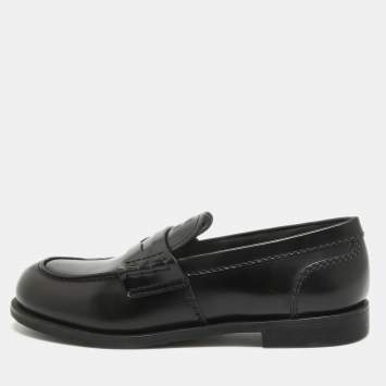 Pre Owned Miu Miu Black Leather Slip On Loafers Size 39