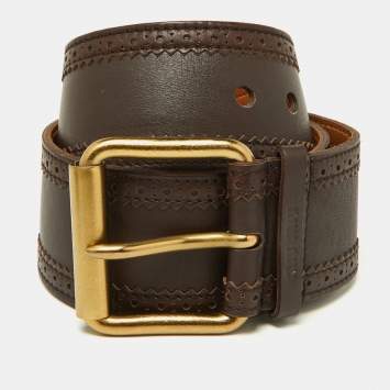 Pre Owned Miu Miu Brown Leather Wide Waist Buckle Belt 85CM