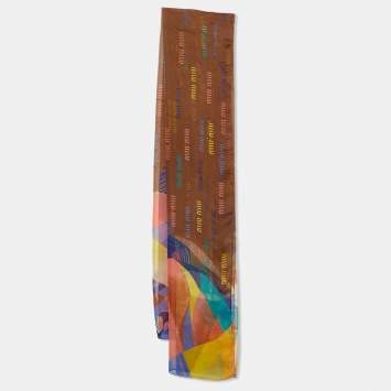 Pre Owned Miu Miu Brown Printed Silk Stole 