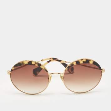 Pre Owned Miu Miu Brown Gradient Tortoise Gold Tone SMU51Q Round  Sunglasses