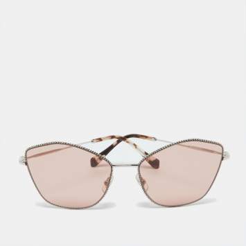 Pre Owned Miu Miu Silver Tone/Pink SMU60V Cat Eye Sunglasses 