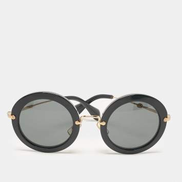 Pre Owned Miu Miu Black SMU 13N Round Sunglasses