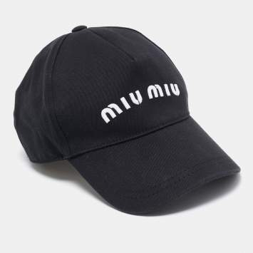 Pre Owned Miu Miu Black Logo Embroidered Cotton Baseball Cap S