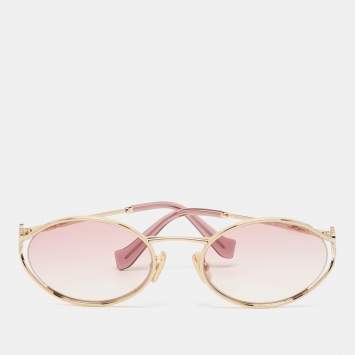 Pre Owned Miu Miu Pink Gradient SMU52Y Logo Oval Sunglasses