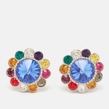 Pre Owned  Miu Miu Rebels Crystals Silver Tone Clip On Earrings