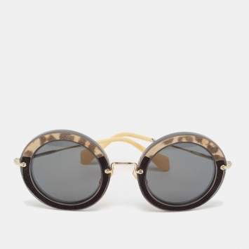 Miu Miu Black/Yellow Leopard Print SMU08R Round Sunglasses