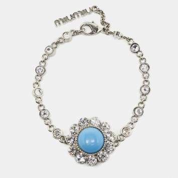 Miu Miu Crystals Composite Silver Tone Bracelet